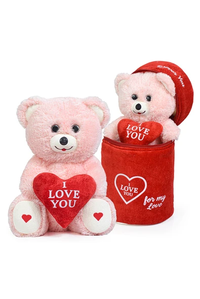 Özgüner Oyuncak 140 Özel Kalpli (I LOVE YOU) Yazılı Sevimli Peluş Ayıcık - Peluş Çanta Içerisinde Sevgiliye - Resim 2