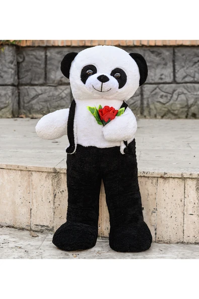 Ayıcı Oyuncak Ayakta Duran Siyah Tulumlu Panda Peluş Hayvan - Resim 4
