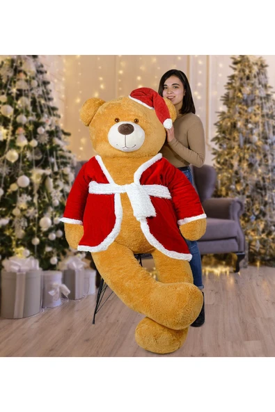 Ayıcı Oyuncak 200 Cm Noel Baba Şapkalı Ayıcık Yeni Yıl ,yılbaşı Hediyesi ürün görseli 1