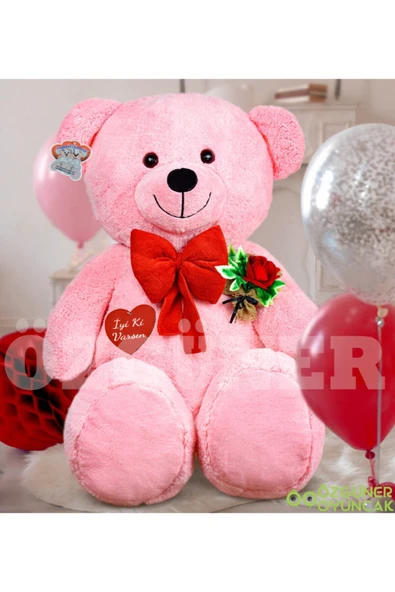 Özgüner Oyuncak 140 Cm Güllü Kalpli Papyonlu Büyük Ayıcık %100 Yerli ürün görseli