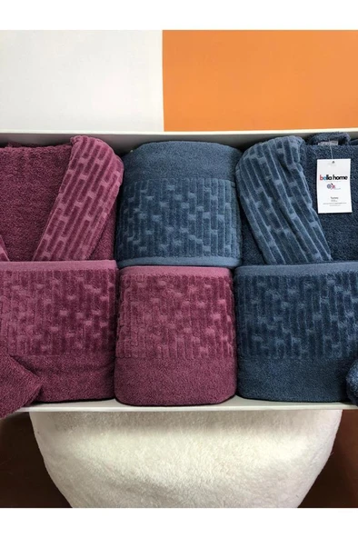 Su Yolu 8 Parça Aile Bornoz Takımı İndigo - Mürdüm - Resim 2