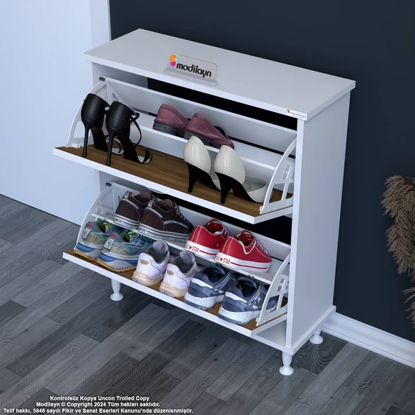 Modilayn UMAY Antre Hol 72 x 90 x 25, 5 cm’ lik 2 Düşer Kapak 4 Göz Bölmeli Ayakkabılık - Resim 2