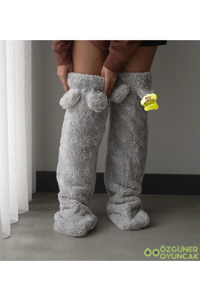 Özgüner Oyuncak Kulaklı Peluş Çorab Welsoft Diz Üstü Oda Çorabı Kışlık Uyku Çorabı Ayak Isıtıcı Uzun Çorap - Resim 2