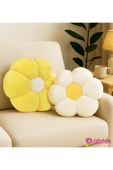 Harika Peluş Fabrikası 2 Adet Papatya Formlu Peluş Yastık – Dekoratif ve Konforlu ürün görseli 1