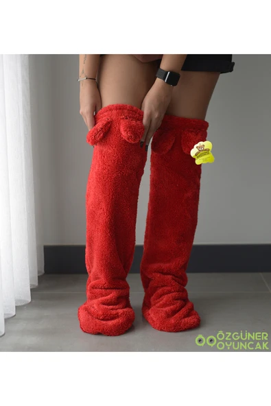 Özgüner Oyuncak Kulaklı Peluş Çorab Welsoft Diz Üstü Oda Çorabı Kışlık Uyku Çorabı Ayak Isıtıcı Uzun Çorap - Resim 2