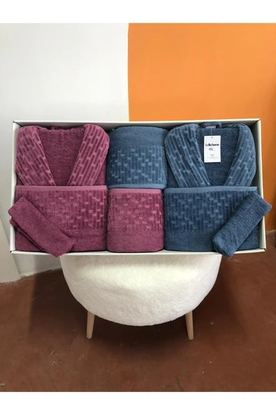 Su Yolu 8 Parça Aile Bornoz Takımı İndigo - Mürdüm ürün görseli 1