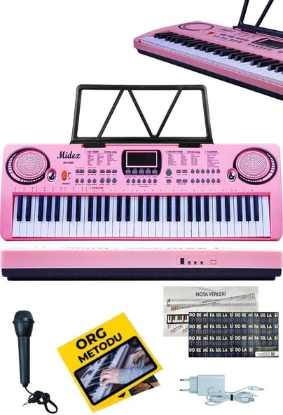 Midex PS-1500PK Başlangıç İçin 61 Tuşlu Org Pembe Renk Notalık Adaptör Mikrofon (100 Ses 100 Ritim) ürün görseli 1