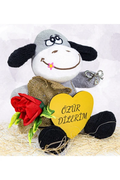 Özgüner Oyuncak Elinde Gül Tutan Özür Dilerim 25 Cm Sevimli Eşek - Resim 3