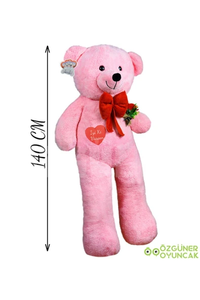 Ayıcı Oyuncak 140 Cm Güllü Kalpli Papyonlu Büyük Ayıcık %100 Yerli - Resim 3
