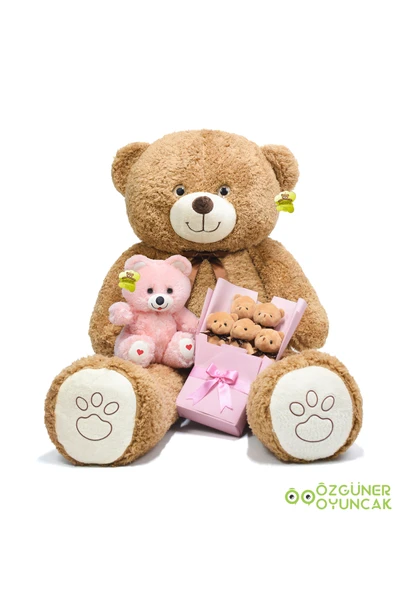 Ayıcı Oyuncak Aşk Dolu Hediye Seti – 120 cm Dev Peluş Ayı, 25 cm Peluş Ayıcık ve Peluş Buket - Resim 2