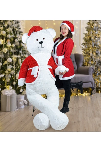 Özgüner Oyuncak 200 Cm Noel Baba Şapkalı Ayıcık Yeni Yıl ,yılbaşı Hediyesi ürün görseli 1