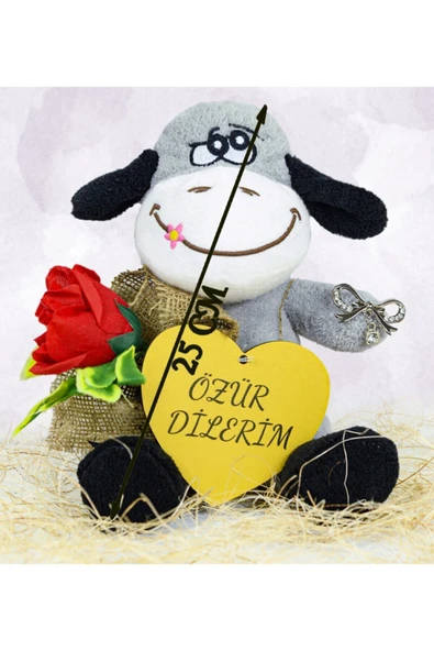 Özgüner Oyuncak Elinde Gül Tutan Özür Dilerim 25 Cm Sevimli Eşek - Resim 4