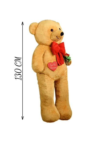 Ayıcı Oyuncak 130 Cm Güllü Kalpli Papyonlu Büyük Ayıcık %100 Yerli - Resim 4