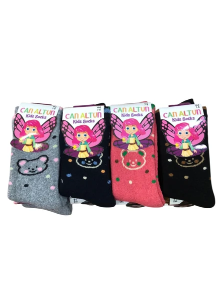 4 Lü Can Altun Pamuklu Kız Çocuk Kışlık Kalın Havlu Soket Çorap Karışık Renkler - Resim 3
