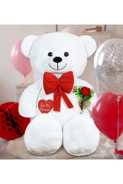 Ayıcı Oyuncak 130 cm Güllü Kalpli Papyonlu Büyük Ayıcık ürün görseli 1