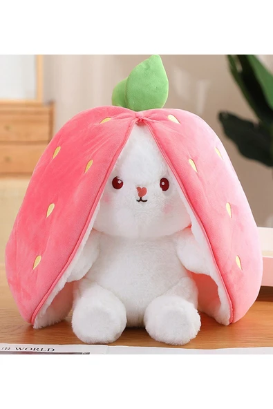 Ayıcı Oyuncak 18 cm Çilek Çantalı Tavşan Sevgiliye Özel - Resim 2