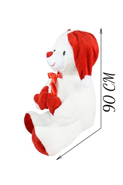 Özgüner Oyuncak 90 Cm Noel Şapkalı Üç Kalpli Pelüş Ayıcık Yeni Yıl ,yılbaşı Hediyesi - Resim 4