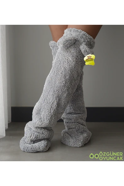 Özgüner Oyuncak Kulaklı Peluş Çorab Welsoft Diz Üstü Oda Çorabı Kışlık Uyku Çorabı Ayak Isıtıcı Uzun Çorap - Resim 5