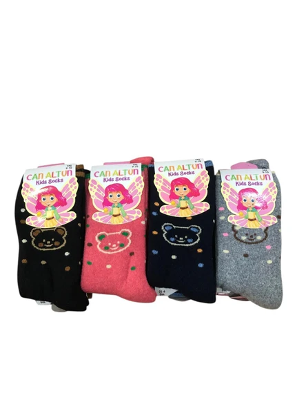 4 Lü Can Altun Pamuklu Kız Çocuk Kışlık Kalın Havlu Soket Çorap Karışık Renkler - Resim 4
