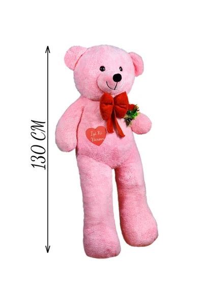 Ayıcı Oyuncak 130 Cm Güllü Kalpli Papyonlu Büyük Ayıcık %100 Yerli - Resim 4