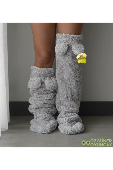 Özgüner Oyuncak Kulaklı Peluş Çorab Welsoft Diz Üstü Oda Çorabı Kışlık Uyku Çorabı Ayak Isıtıcı Uzun Çorap - Resim 4