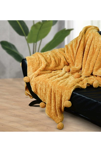 Ayıcı Oyuncak 200 X 220 cm Ponponlu Pelüş Tv Battaniyesi - Resim 3