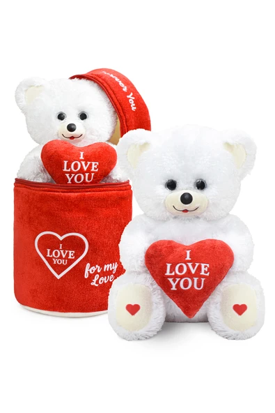 Özgüner Oyuncak 140 Özel Kalpli (I LOVE YOU) Yazılı Sevimli Peluş Ayıcık - Peluş Çanta Içerisinde Sevgiliye - Resim 5