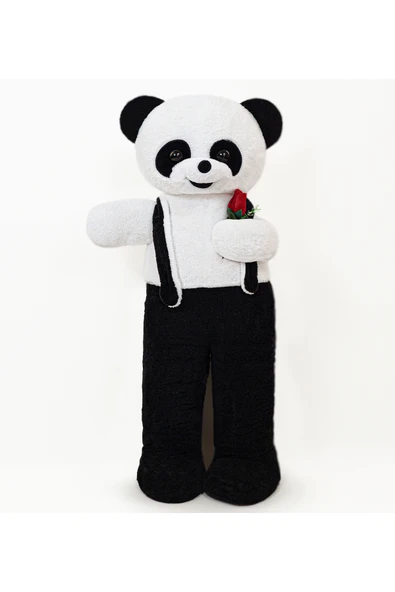 Ayıcı Oyuncak Ayakta Duran Siyah Tulumlu Panda Peluş Hayvan - Resim 5