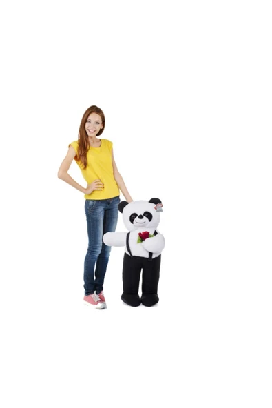 Harika Peluş Fabrikası Ayakta Duran Siyah Tulumlu Panda Peluş Hayvan - Resim 2