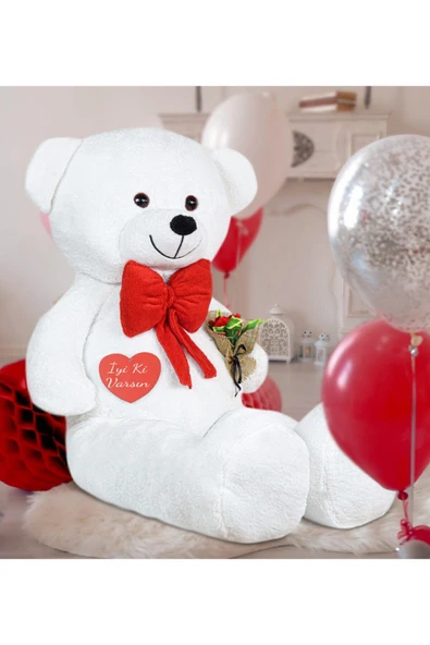 Özgüner Oyuncak 130 cm Güllü Kalpli Papyonlu Büyük Ayıcık - Resim 3