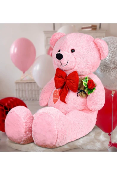 Ayıcı Oyuncak 130 Cm Güllü Kalpli Papyonlu Büyük Ayıcık %100 Yerli - Resim 2