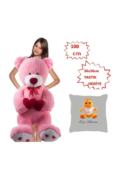 Özgüner Oyuncak Özgüner 100 Cm Bobo Pembe Peluş Ayı Yastık Kuzu Hediyeli ürün görseli