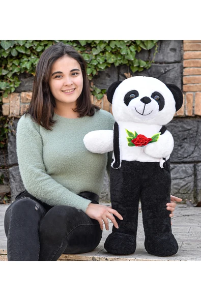 Ayıcı Oyuncak Ayakta Duran Siyah Tulumlu Panda Peluş Hayvan ürün görseli 1