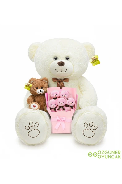 Özgüner Oyuncak Aşk Dolu Hediye Seti – 120 cm Dev Peluş Ayı, 25 cm Peluş Ayıcık ve Peluş Buket - Resim 2