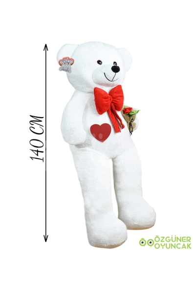 Ayıcı Oyuncak 140 Cm Güllü Kalpli Papyonlu Büyük Ayıcık %100 Yerli - Resim 3