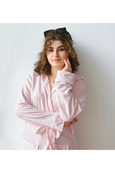 Özgüner Oyuncak Pabtex Kadın Niki Kadife Sabahlık – Kulaklı Bornoz Tasarımı, Rahat ve Şık Kışlık Model - Resim 3