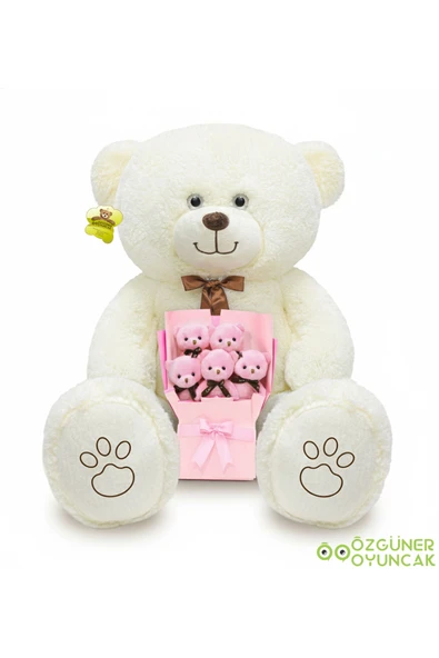 Özgüner Oyuncak Sevgiliye Romantik Hediye Seti – Büyük 120 cm Peluş Ayı ve Peluş Ayıcık Buketi - Resim 2