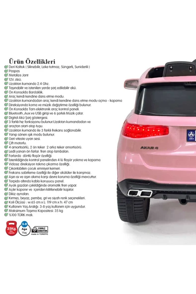 Pababo ÖZGÜNER OYUNCAK Akülü Uzaktan Kumandalı Araba VOYAGE GT 4x2 Deri Koltuklu - Resim 6