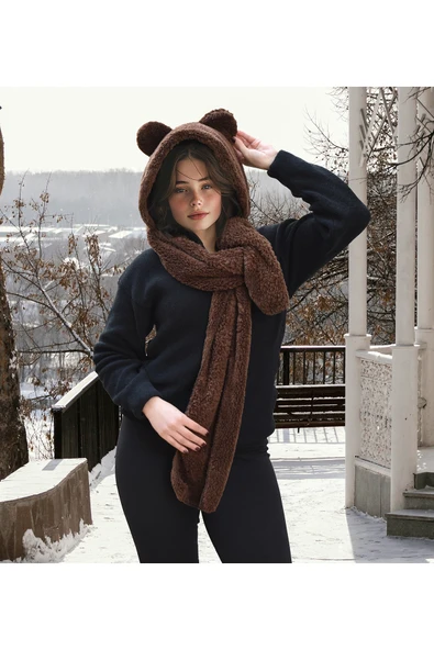 Harika Peluş Fabrikası Pabtex Kapüşonlu Peluş Bere Atkı Welsoft Yumuşak Kumaş Sıcacık ürün görseli 1