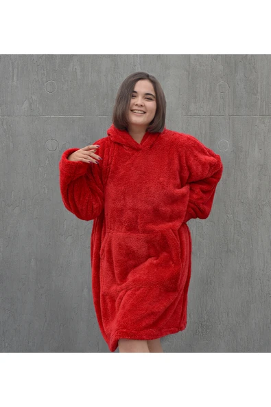 Ayıcı Oyuncak Pabtex Welsoft Peluş Polar Giyilebilir Battaniye Pijama KIRMIZI - Resim 3
