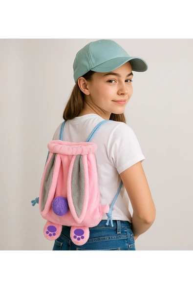 Özgüner Oyuncak Pabtex Tavşan Kulaklı Sırt Çantası – Peluş Kumaş, Renkli İp Detaylı Model ürün görseli