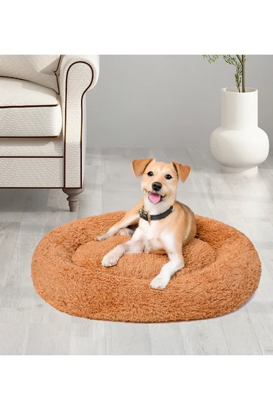 Ayıcı Oyuncak Pabtex Yuvarlak Kedi- Köpek Evcil Hayvan Yatağı Hardal S beden ürün görseli 1