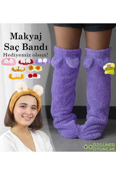 Ayıcı Oyuncak Pabtex Kulaklı Peluş Çorab Welsoft Diz Üstü Oda Çorabı Kışlık Uyku Çorabı Ayak Isıtıcı Uzun Çorap ürün görseli 1