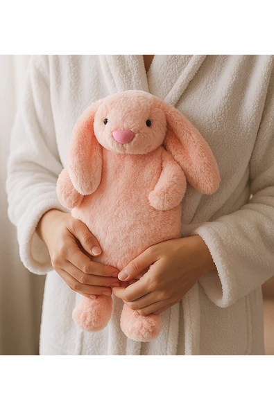 Özgüner Oyuncak Pabtex Peluş Oyuncak Görünümlü Su Torbası Kılıfı – Pembe Tavşan Model, Isıyı Koruyan Kumaş - Resim 2