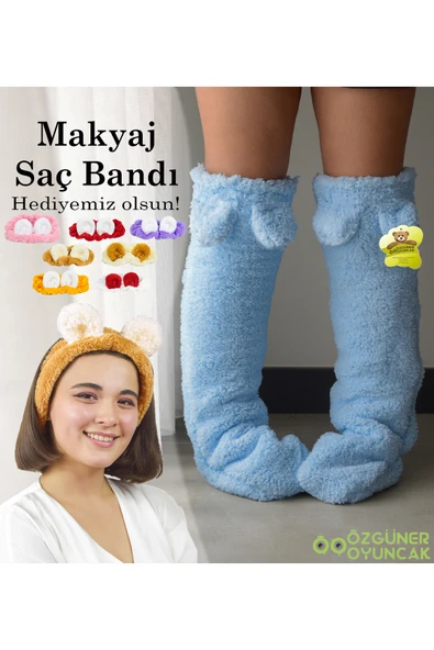 Ayıcı Oyuncak Pabtex Kulaklı Peluş Çorab Welsoft Diz Üstü Oda Çorabı Kışlık Uyku Çorabı Ayak Isıtıcı Uzun Çorap ürün görseli 1