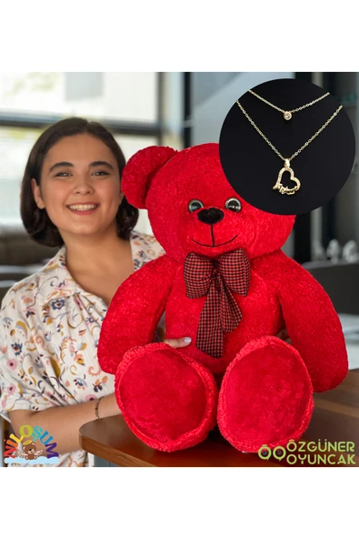 Ayıcı Oyuncak Sevgiliye Hediye Seti – 90 cm Peluş Ayıcık & 24 Ayar Altın Kaplama Kolye ürün görseli 1