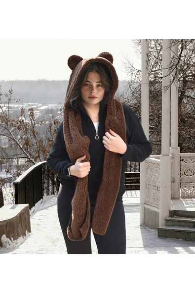 Özgüner Oyuncak Pabtex Kapüşonlu Peluş Bere Atkı Welsoft Yumuşak Kumaş Sıcacık - Resim 4