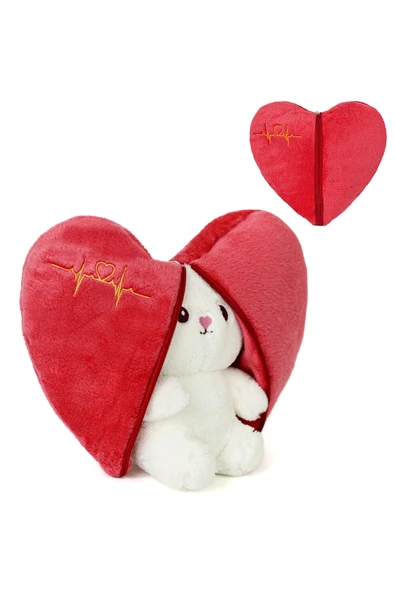 Pababo Sevgiliye Özel Hediye Seti – Kalpli Tavşan Peluş + Mini Ayıcık Buketi + LOVE Fotoğraf Çerçevesi - Resim 3