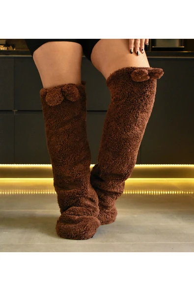 Ayıcı Oyuncak Pabtex Uzun Diz Üstü Sıcak Tutan Peluş Yumuşak Çorap - Resim 3