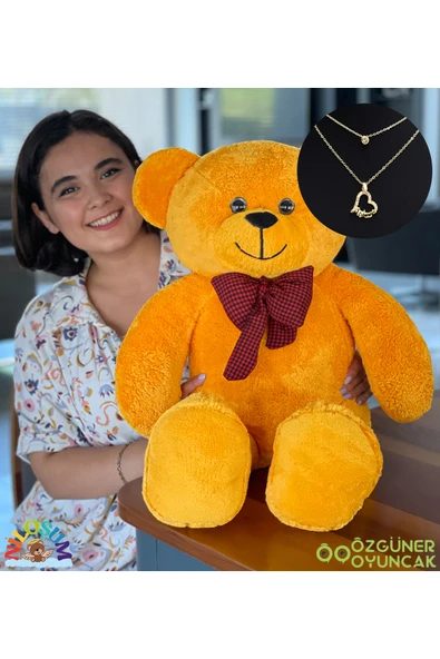 Ayıcı Oyuncak Sevgiliye Hediye Seti – 90 cm Peluş Ayıcık & 24 Ayar Altın Kaplama Kolye ürün görseli 1